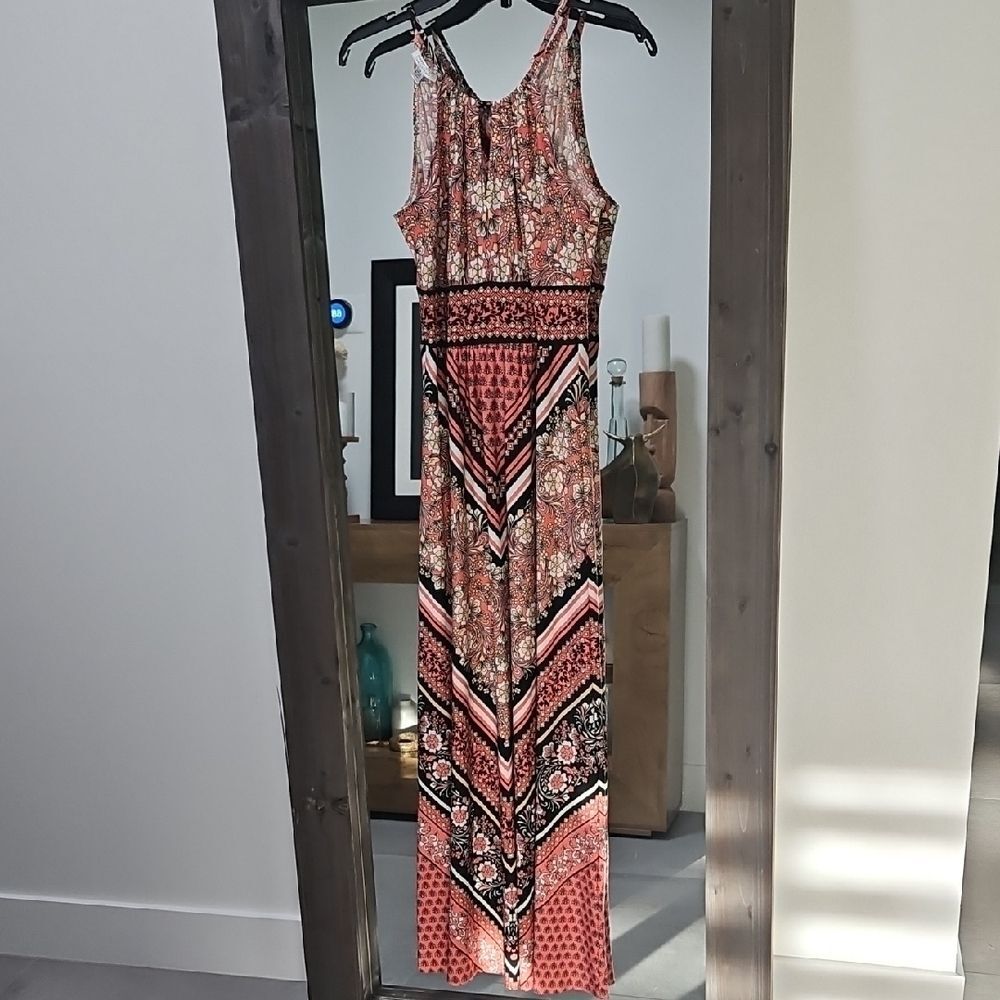 London Style Floral Maxi Dress in Pink and Black